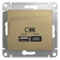 Glossa розетка USB A+C, 5В, 1 порт x 2,4 А, 2 порта х 1,2 А, механизм, титан GSL000439