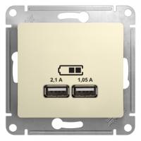 Glossa розетка USB A+A, 5В, 1 порт x 2,1 А, 2 порта х 1,05 А, механизм, бежевый GSL000233