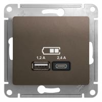 Glossa розетка USB A+C, 5В, 1 порт x 2,4 А, 2 порта х 1,2 А, механизм, шоколад GSL000839