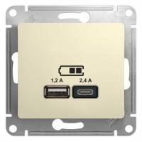 Glossa розетка USB A+C, 5В, 1 порт x 2,4 А, 2 порта х 1,2 А, механизм, бежевый GSL000239