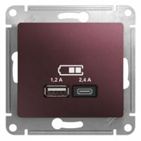 Glossa розетка USB A+C, 5В, 1 порт x 2,4 А, 2 порта х 1,2 А, механизм, баклажановый GSL001139