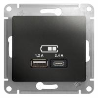 Glossa розетка USB A+C, 5В, 1 порт x 2,4 А, 2 порта х 1,2 А, механизм, антрацит GSL000739