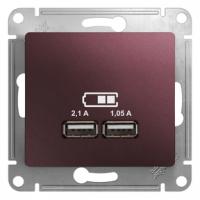Glossa розетка USB A+A, 5В, 1 порт x 2,1 А, 2 порта х 1,05 А, механизм, баклажановый GSL001133