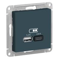 AtlasDesign розетка USB, 5В, 1 порт x 2,4 А, 2 порта х 1,2 А, механизм, изумруд ATN000839