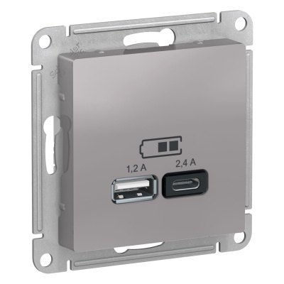 AtlasDesign розетка USB, 5В, 1 порт x 2,4 А, 2 порта х 1,2 А, механизм, алюминий ATN000339