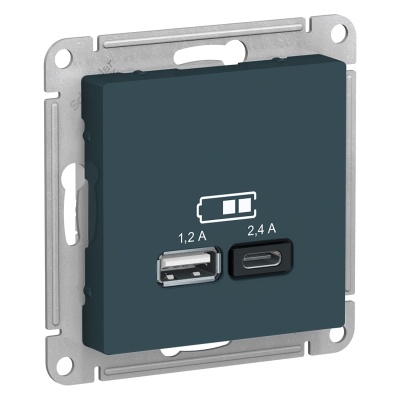 AtlasDesign розетка USB, 5В, 1 порт x 2,4 А, 2 порта х 1,2 А, механизм, изумруд ATN000839